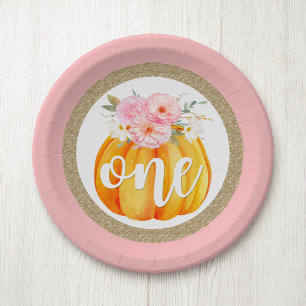 Fall Floral Pumpkin Baby Girl's 1st Birthday ONE Paper Plate