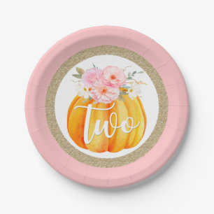 Fall Floral Pumpkin Baby Girl's 2nd Birthday TWO Paper Plate
