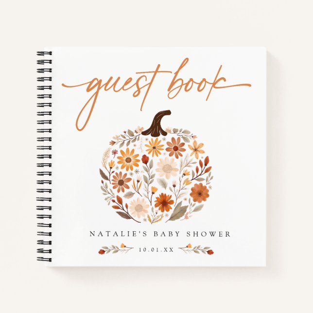 Fall Floral Pumpkin Baby Shower Guest Book (Front)