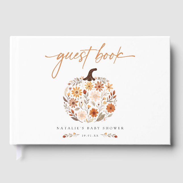 Fall Floral Pumpkin Baby Shower Guest Book (Front)
