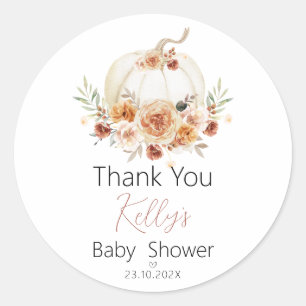 Fall Floral Pumpkin Baby Shower Thank You Sticker