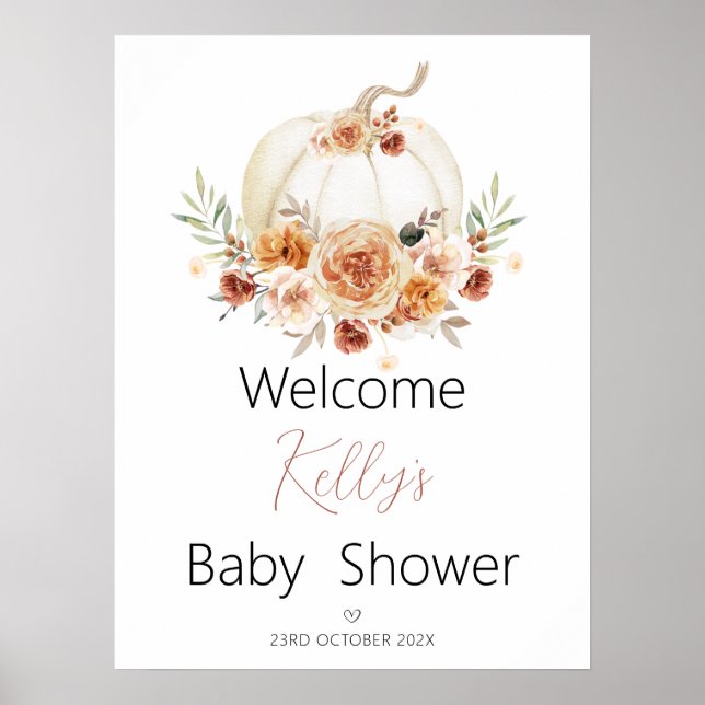Fall Floral Pumpkin Baby Shower Welcome Sign (Front)