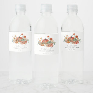 Fall Floral Pumpkin Bridal Shower Water Bottle Label