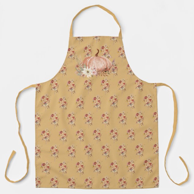 Fall Floral Pumpkin Butterfly Mustard Watercolor Apron (Front)