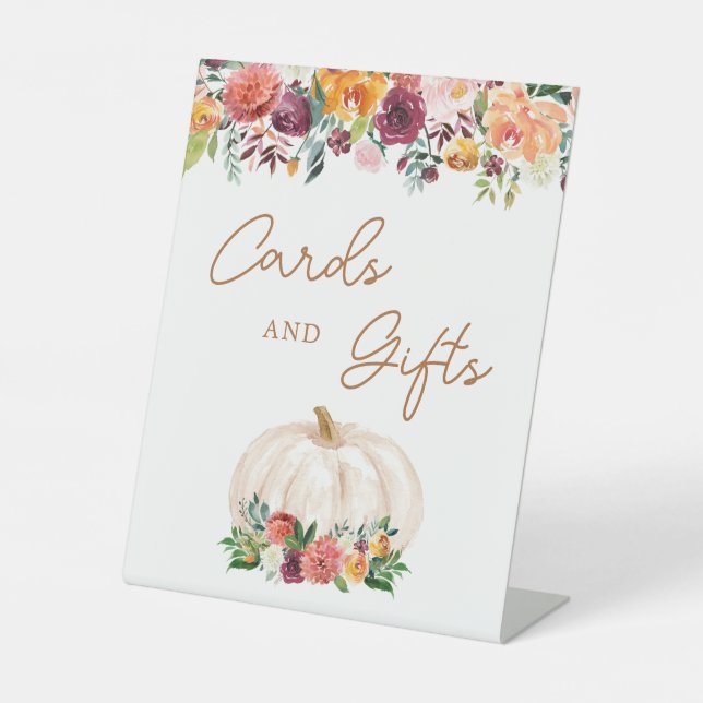 Fall Floral Pumpkin Cards and Gifts Sign (Front)