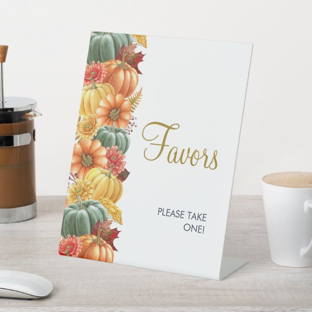 Fall Floral Pumpkin Favours Tabletop Sign (In SItu)