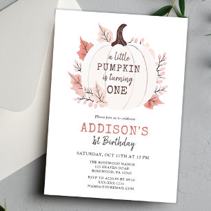 Fall Floral Pumpkin First Baby Girl Birthday Invitation