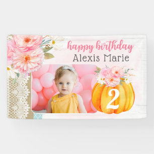 Fall Floral Pumpkin Girl's Custom Birthday Photo Banner