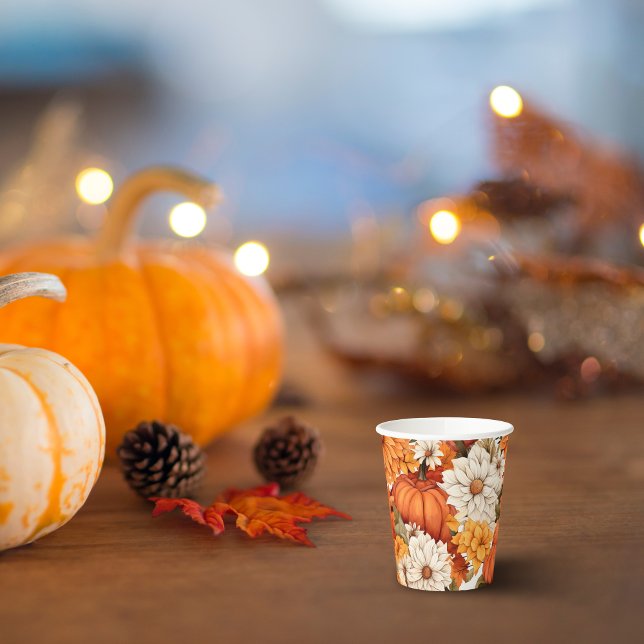 Fall Floral Pumpkin Paper Cups (Creator Uploaded)