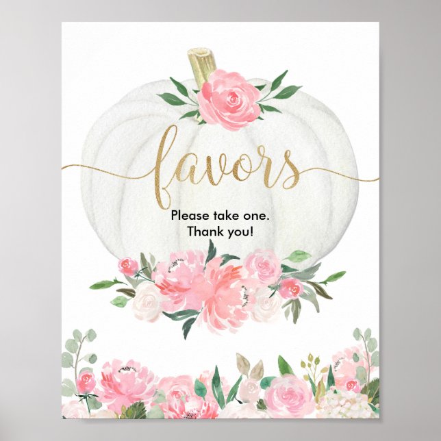 Fall floral pumpkin pink gold Baby shower favors  Poster (Front)