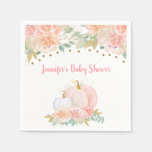 Fall Floral Pumpkin Pink & Gold Baby Shower Napkin