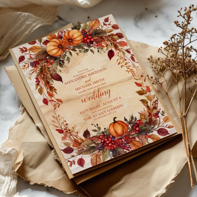 Fall Floral Pumpkin Rustic Wedding Invitation (Creator Uploaded)
