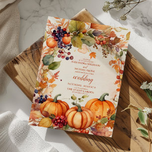Fall Floral Pumpkin Rustic Wedding Invitation