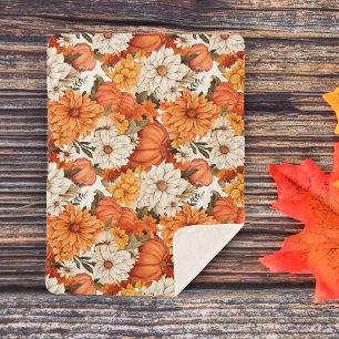 Fall Floral Pumpkin Sherpa Blanket