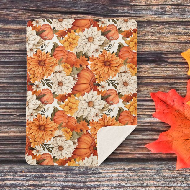 Fall Floral Pumpkin Sherpa Blanket (Creator Uploaded)