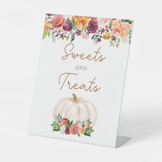 Fall Floral Pumpkin Sweets and Treats Sign (Front)