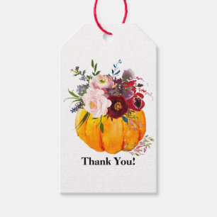 fall, floral, pumpkin tag