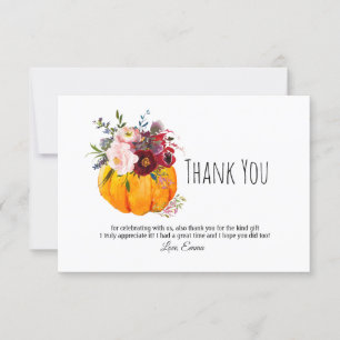fall, floral, pumpkin thank you card