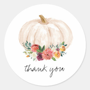 Fall Floral Pumpkin Thank You Favour  Classic Round Sticker