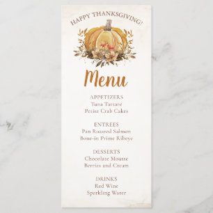 Fall Floral Pumpkin Thanksgiving Dinner Menu