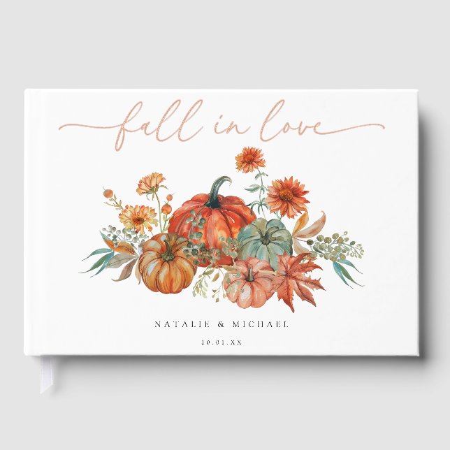 Fall Floral Pumpkin Wedding Guest Book (Front)