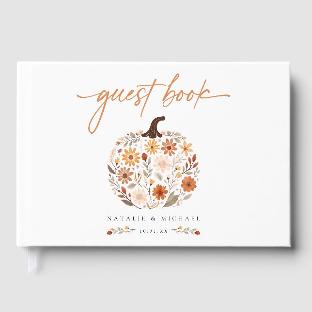 Fall Floral Pumpkin Wedding Guest Book (Front)