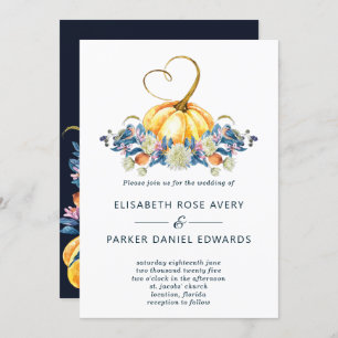 Fall Floral Pumpkin Wedding Invitation
