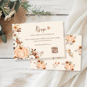 Fall Floral Pumpkin Wedding QR Code RSVP Card