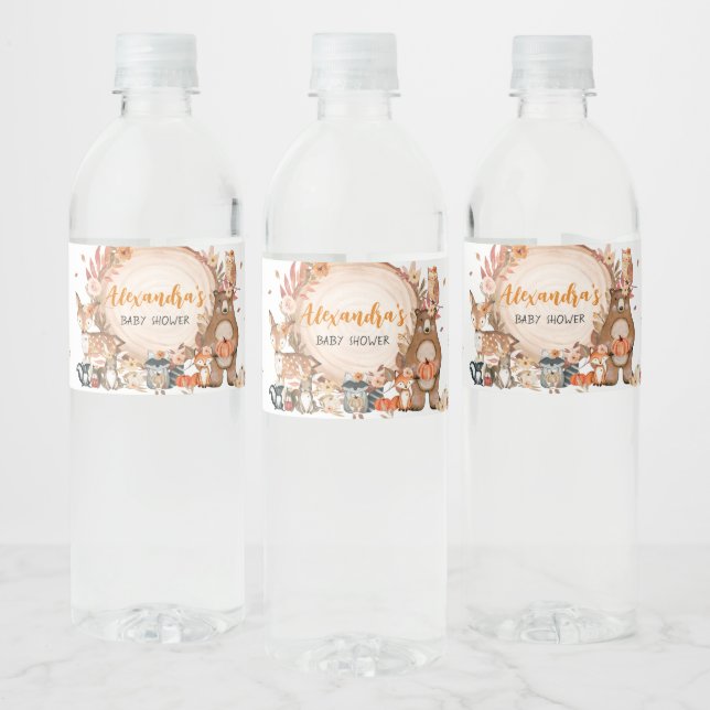 Fall Floral Pumpkin Woodland Baby Shower  Water Bottle Label (Bottles)