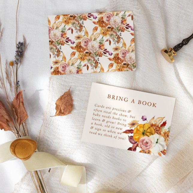 Fall Floral & Pumpkins Baby Shower Bring a Book Enclosure Card (Creator Uploaded)