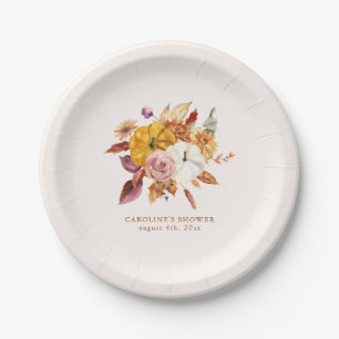 Fall Floral & Pumpkins Baby Shower Paper Plate