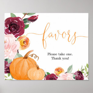 Fall floral pumpkins burgundy blush favors sign