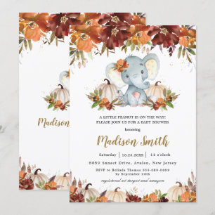 Fall Floral Pumpkins Cute Elephant Baby Shower Invitation