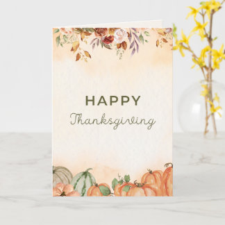 Fall Floral & Pumpkins Happy Thanksgiving Card