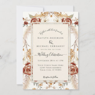 Fall Floral Red Mustard Watercolor Foliage Wedding Invitation