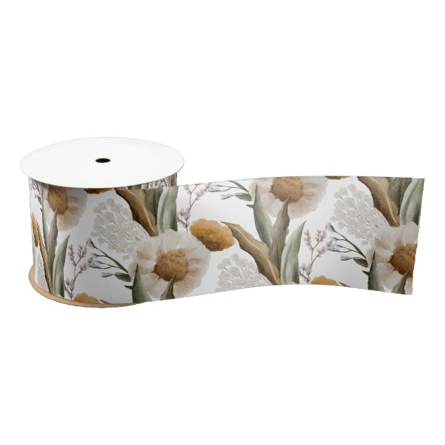 Fall Floral Ribbon  Satin Ribbon (Spool)