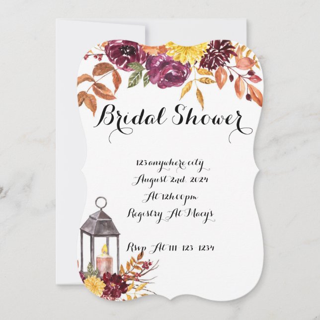 Fall floral romantic leaves bridal shower  invitation (Front)