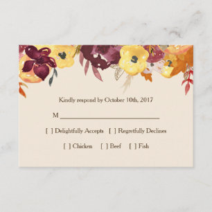 Fall Floral RSVP Card for Wedding or Bridal Shower