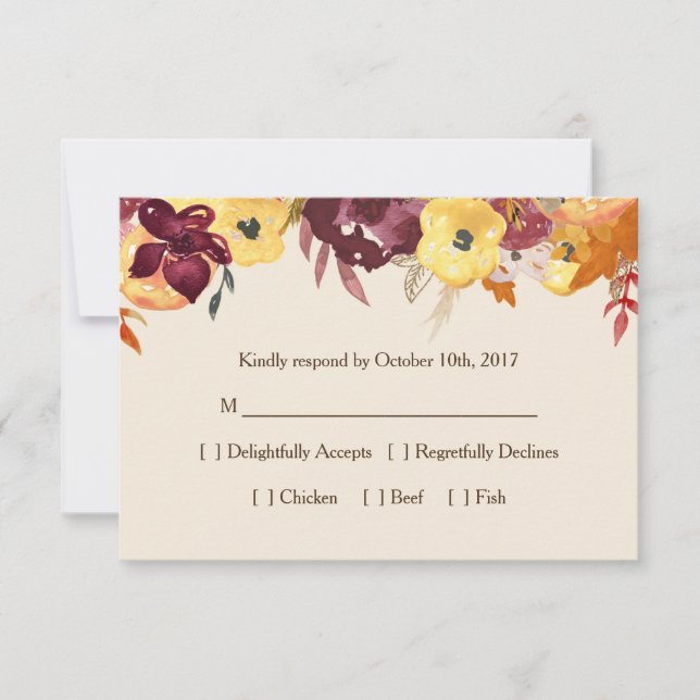 Fall Floral RSVP Card for Wedding or Bridal Shower (Front)