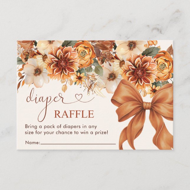 Fall Floral Rustic Baby Shower Diaper Raffle  Enclosure Card (Front)