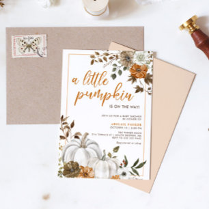 Fall Floral Rustic Pumpkin Baby Shower Invitation