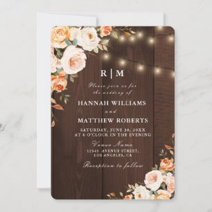 fall floral Rustic string lights wedding Invitation