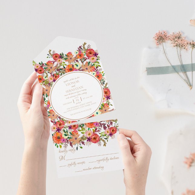 Fall Floral Rustic Wedding All in One Invitation (Creator Uploaded)