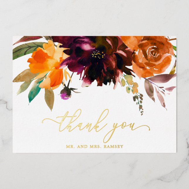 Fall Floral Rustic Wedding Thank You Card (Front)