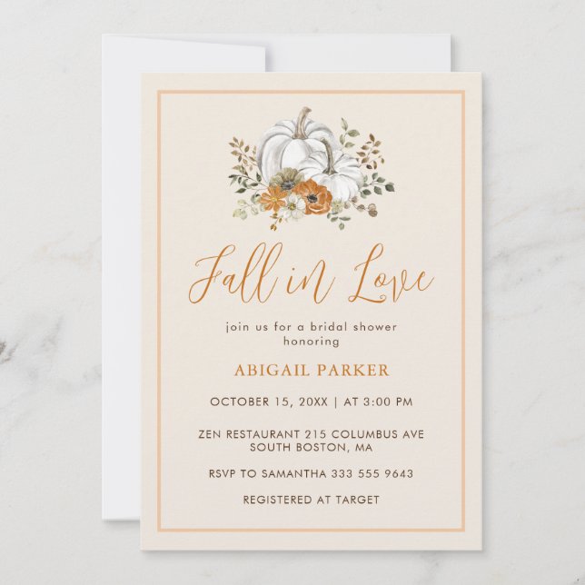 Fall Floral Rustic White Pumpkin Bridal Shower  Invitation (Front)