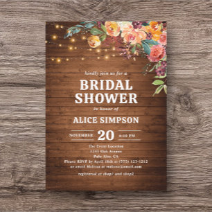 Fall Floral Rustic Wood Bridal Shower Invitatio Invitation
