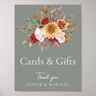 Fall Floral Sage Green Wedding Cards & Gifts Sign