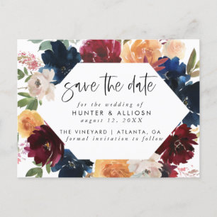 Fall Floral Save the Date Postcard