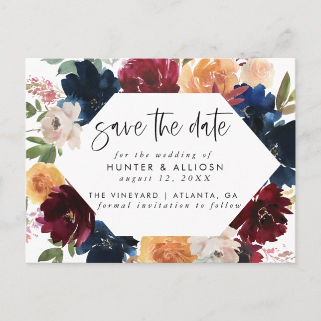 Fall Floral Save the Date  Postcard (Front)