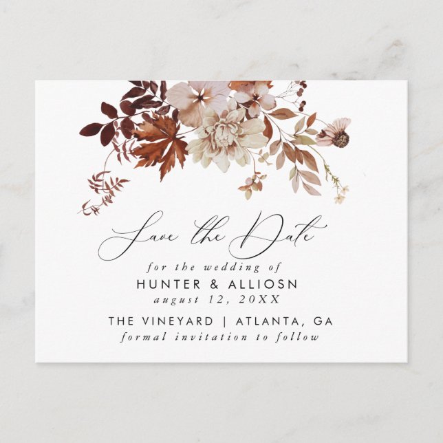Fall Floral Save the Date Postcard (Front)